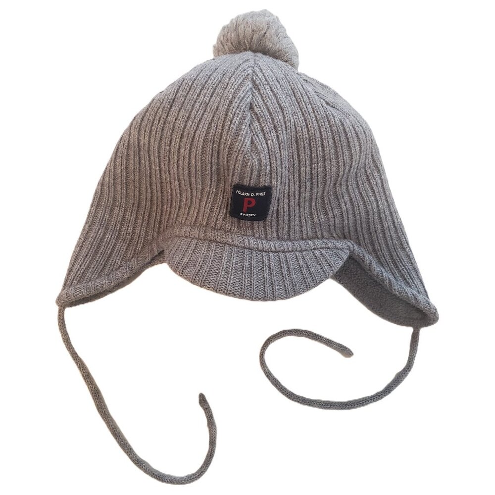 Polarn O Pyret Peaked Brim Gray Knit Winter Hat Size 9 Months - 2 Years